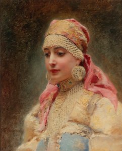 "Portrait de femme de boyard" (boiard, boiar) - Peinture de Konstantin Yegorovich Makovsky (Constantin Makovski) (1839-1915), huile sur toile, vers 1890 - (ボヤールの妻、Konstantin Yegorovich Makovskyのキャンバスに描かれた油彩) 作： Konstantin Egorovich Makovsky