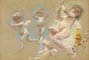 プッティ。ピーターズバーグのバロンフォンデルビスマンションのインテリア 作： Konstantin Egorovich Makovsky