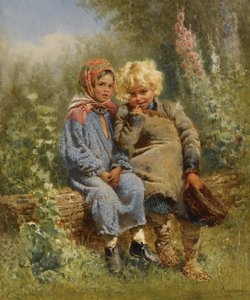 ロシア語：「休息する農民の子供たち」 休息する農民の子供たち