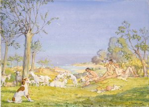 羊飼いと山羊のいる風景」1931年 作： Konstantin Somov