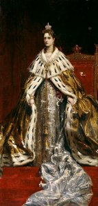 ロシア皇帝アレクサンドラ・フョードロヴナの肖像 (1872 年から 1918 年)、1890 年代の皇帝ニコライ 2 世の妻。 作： Konstantin Yegorovich Makovsky