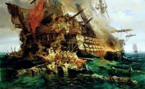 火のトルコの軍艦 作： Konstantinos or Constantin Bolanachi
