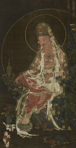 高麗王朝のパラダイスガーデンに座っている柳の枝菩薩観音菩薩（関西ポサール）を描いた掛け軸