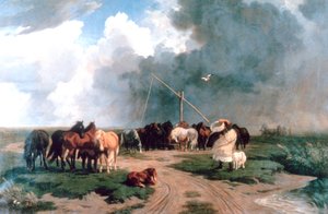 嵐の中の馬、1862 作： Károly Lotz