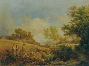 干し草の収穫のある風景 作： Károly Markó d. Ä.