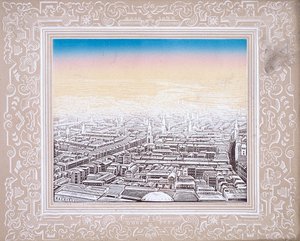 飾り枠で囲まれたロンドンの空撮、c1845 作： Kronheim and Co