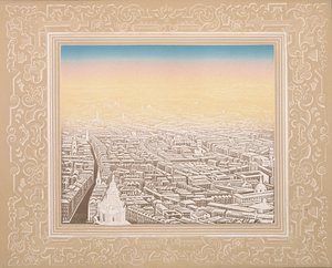 飾り枠で囲まれたロンドンの空撮、c1845 作： Kronheim and Co