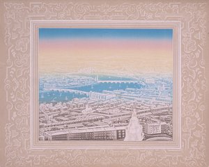 ウォータールー橋とブラックフライアーズ橋を示すロンドンの航空写真、c1845。