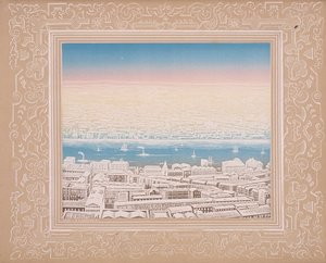 飾り枠のあるロンドンの空撮、c1845 作： Kronheim and Co
