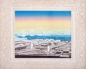 飾り枠のあるロンドンの航空写真、c1845。 作： Kronheim and Co