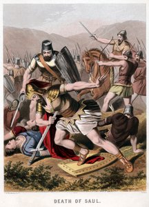 ペリシテ人との戦いでのサウルと彼の鎧持ちの死、1870年 作： Kronheim and Co