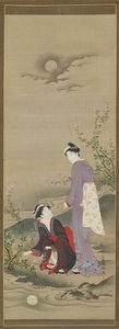秋。月の反射を見つめる二人の女性 19世紀初頭 作： Kubo Shunman