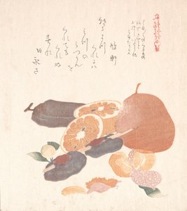 オレンジと干し柿、19世紀。 作： Kubo Shunman