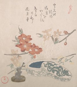 桃の花と印章と印鑑箱 19世紀 作： Kubo Shunman