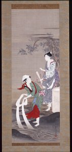 三島の玉川の二人の美女（墨、胡粉、絹本彩色）