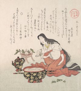 ハーブを集めた後に爪を切る女性 19世紀 作： Kubo Shunman