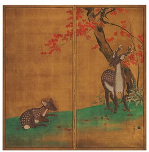 カエデの木の下の鹿