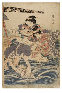 旅をする若い女性の春の情景、1786～1864年頃（紙に木版画） 作： Kuninaga Utagawa