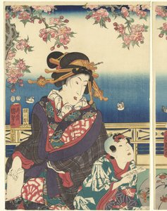 隅田川沿いの山の繁栄 作： Kunisada (II) , Utagawa