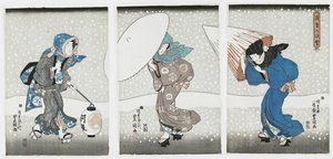 年末の大雪、1844年。 作： Kunisada
