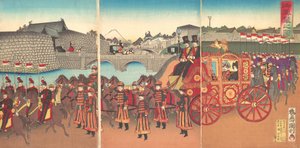 皇室の馬車の眺め、1889年 明治22年。 作： Kunitoshi