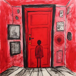 8歳の少女、寝室に赤いドアを描く 1