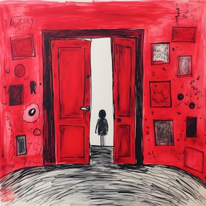 8歳の少女、寝室に赤いドアを描く 4