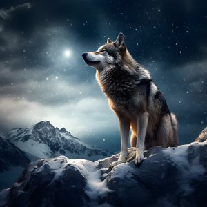 雪に覆われた山頂に立つ雄大なハイイロオオカミ 3 作： Kurt Heppke
