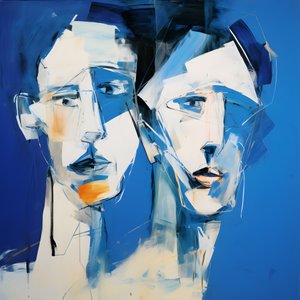青を背景にした2人の頭の絵 3 作： Kurt Heppke