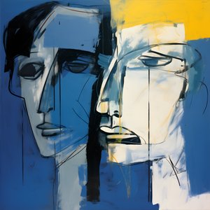 青を背景にした2人の頭の絵 4 作： Kurt Heppke
