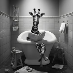 新聞紙を持ってトイレに座る幸せなキリン 2