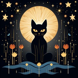 蓮の花の上に座って瞑想する猫 1