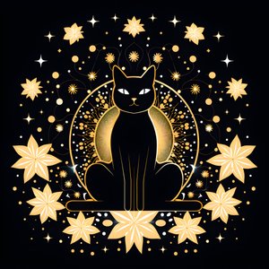 蓮の花の上に座って瞑想する猫 2