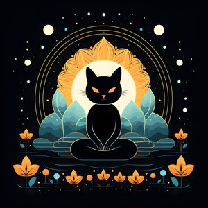 蓮の花の上に座って瞑想する猫 3