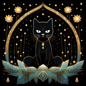 蓮の花の上に座って瞑想する猫 4