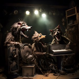 不気味で、毛むくじゃらで、壊れた動物のアニマトロニクスがステージで音楽を演奏する。