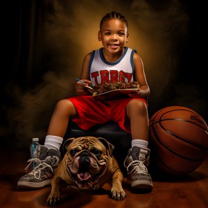 フォルダーを持つ10歳の少年と愛犬 1