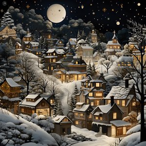 雪に覆われた夜の村 2