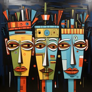 壁に描かれた4人の首の絵 1
