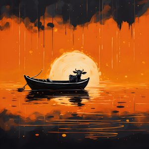 湖上のボートに乗った牛 2