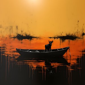 湖上のボートに乗った牛 4