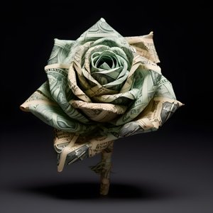 100ドル札でできたバラの花。