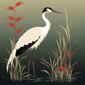 鶴と竹の美しい日本のイラスト 4