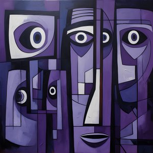 紫とグレーの幾何学的な絵画紫の目4