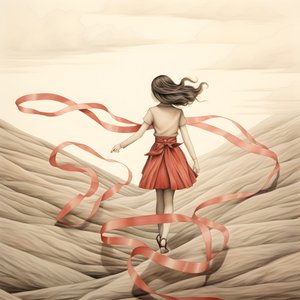 リボンをつけた少女が踊る素朴な絵 4
