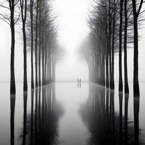 水辺の木々のモノクロ写真 2