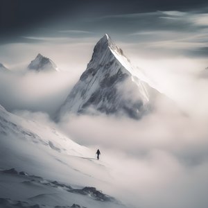 曇った山の上を滑る二人 1