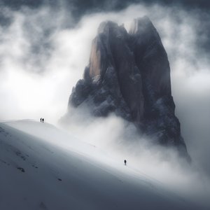 雲に覆われた山を滑る二人 3