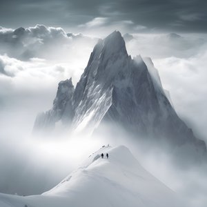 曇った山の上を滑る二人 4