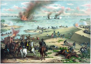 アメリカ南北戦争（1861-1865）：ハンプトン・ローズ海戦 8～9日 作： Kurz and Allison